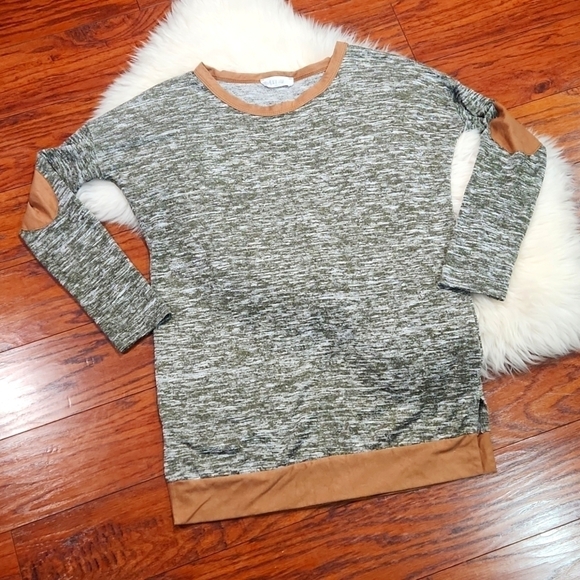 Peach Love California Sweaters - Peach Love California  Womens Green Sweater with elbow patches.